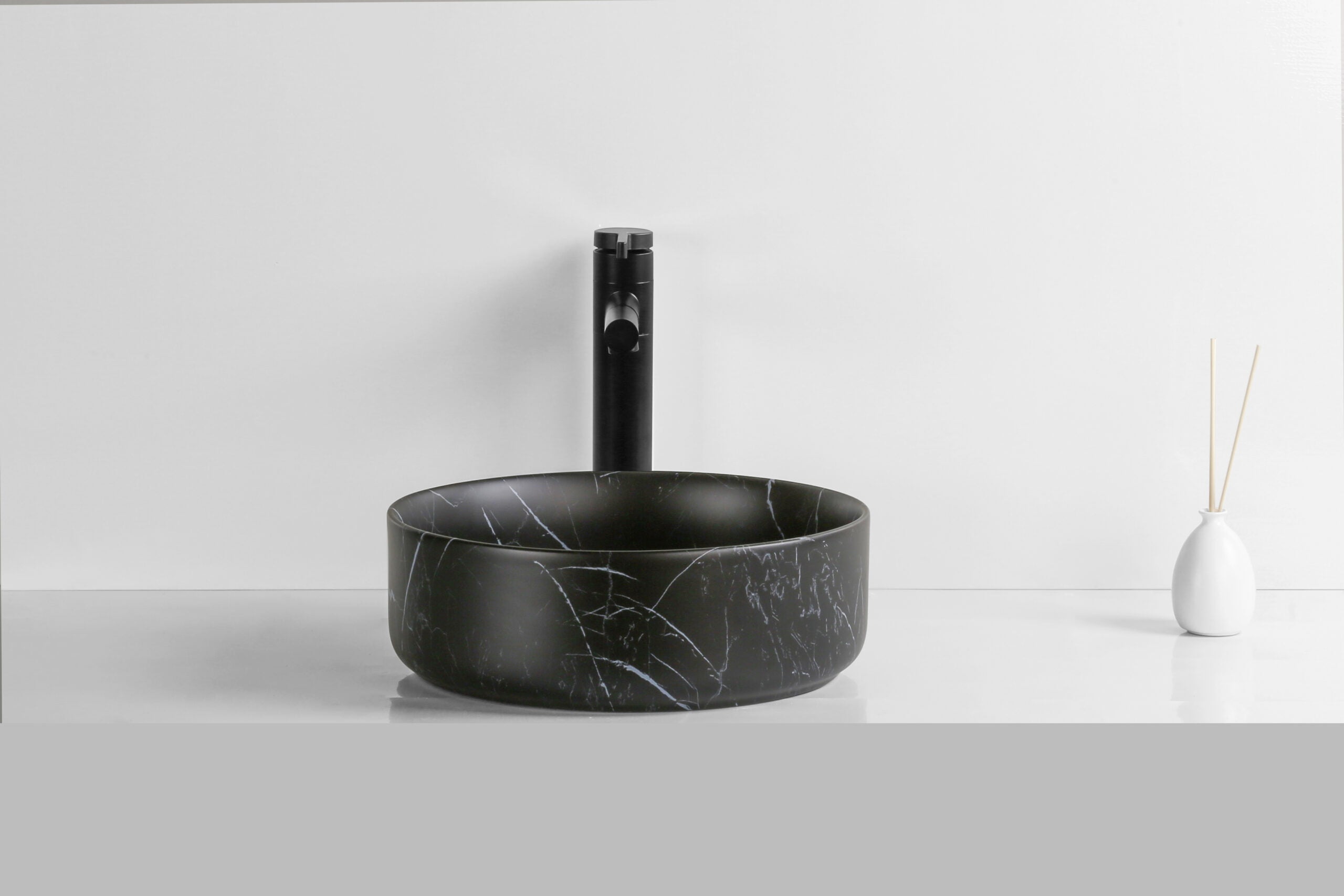 Matte Black Marble Carrara Above Counter Top Round Basin