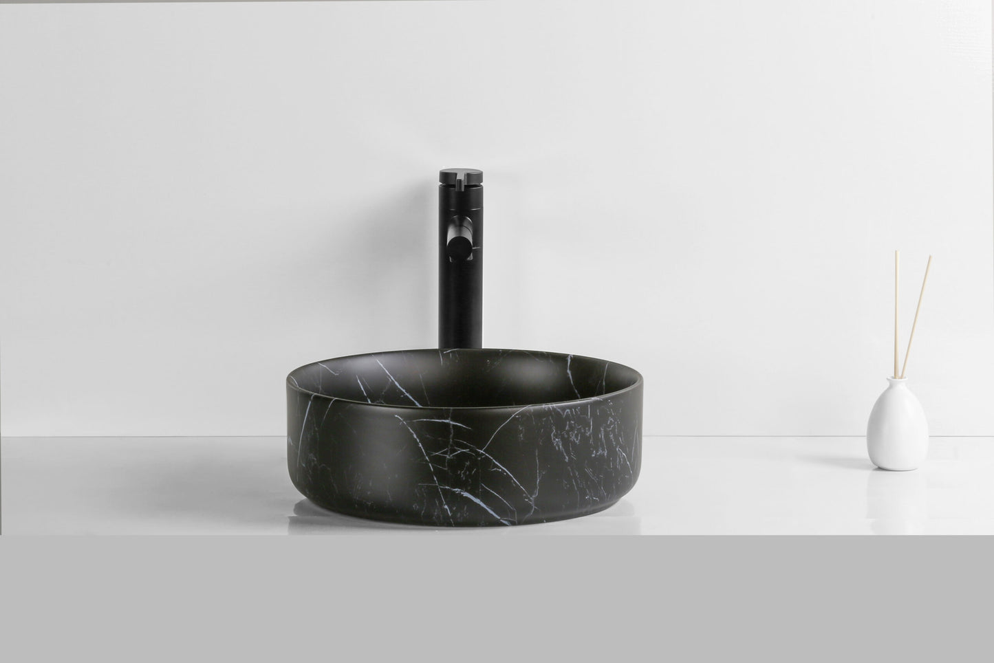 Matte Black Marble Carrara Above Counter Top Round Basin