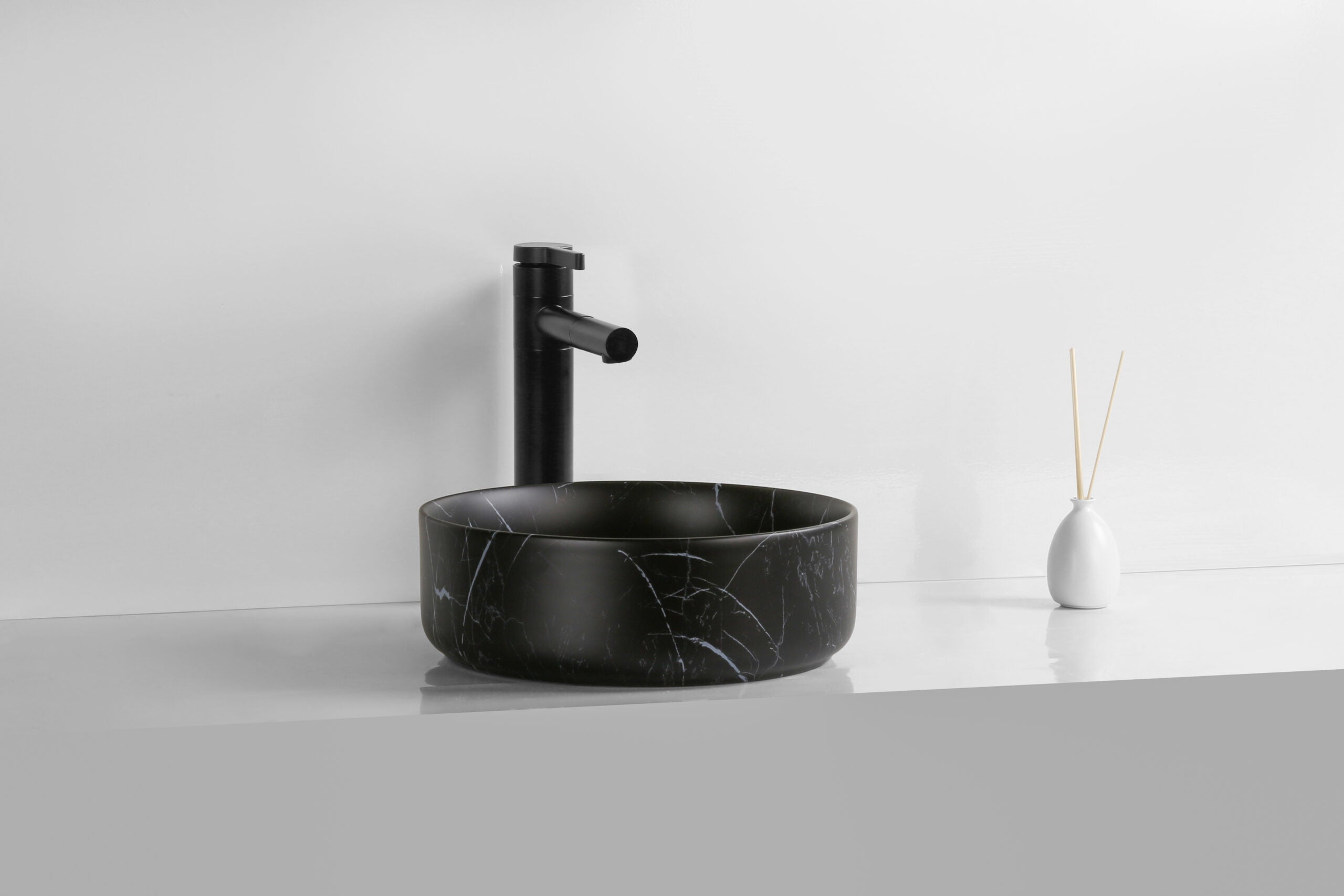 Matte Black Marble Carrara Above Counter Top Round Basin