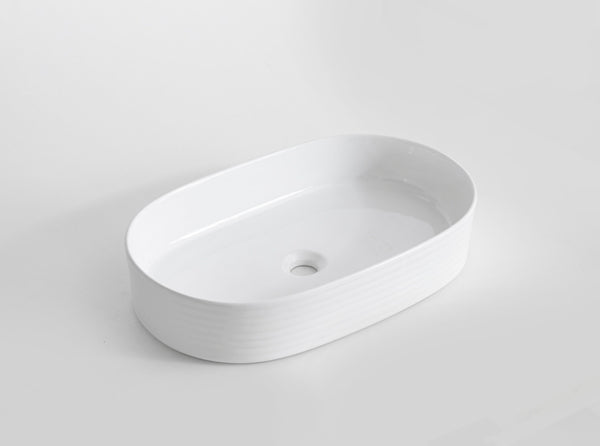 Ovia Fluted Pill Oval Rounded Gloss White Ceramic Basin
