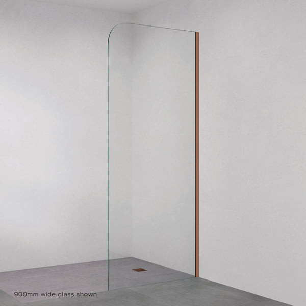 Fienza Curved Edge Fixed Frameless Glass Shower Panel with Channel Brushed Copper
