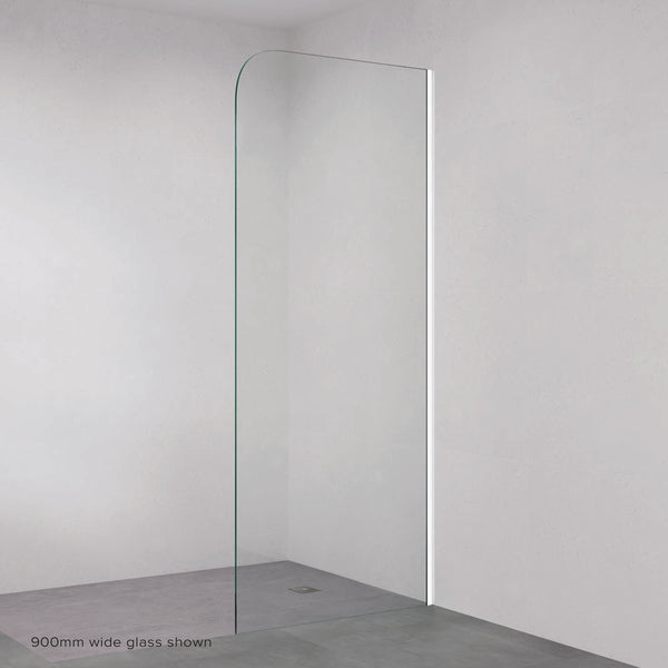 Fienza Curved Edge Fixed Frameless Glass Shower Panel with Channel Matte White