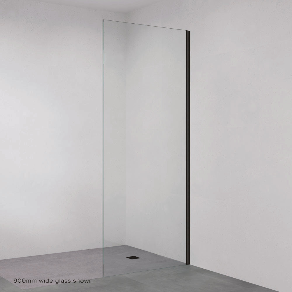 Fienza Rectangular Fixed Frameless Glass Shower Panel with Channel Matte Black