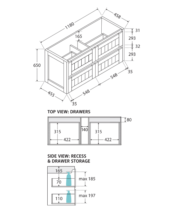 Sarah Bianco Marble Undermount 1200 Hampton Wall-Hung Vanity