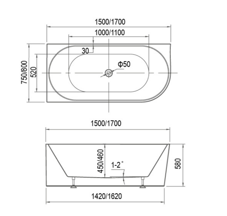 Ovia 1500mm Left Hand Corner Bath Tub Gloss White