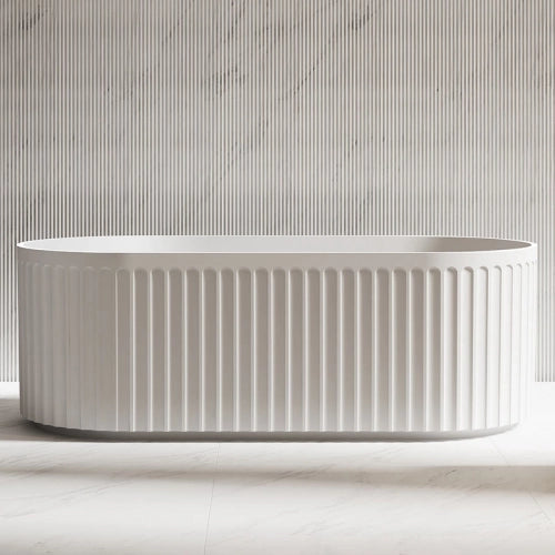 1500mm Artemis V Groove Fluted Free Standing Matte White Bath Tub