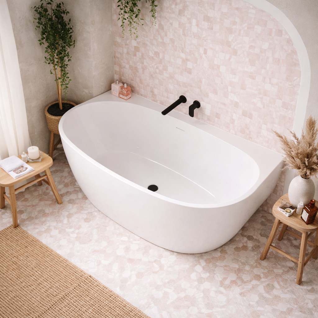 Ovia 1700mm Back to Wall Vienna Bath Tub Gloss White