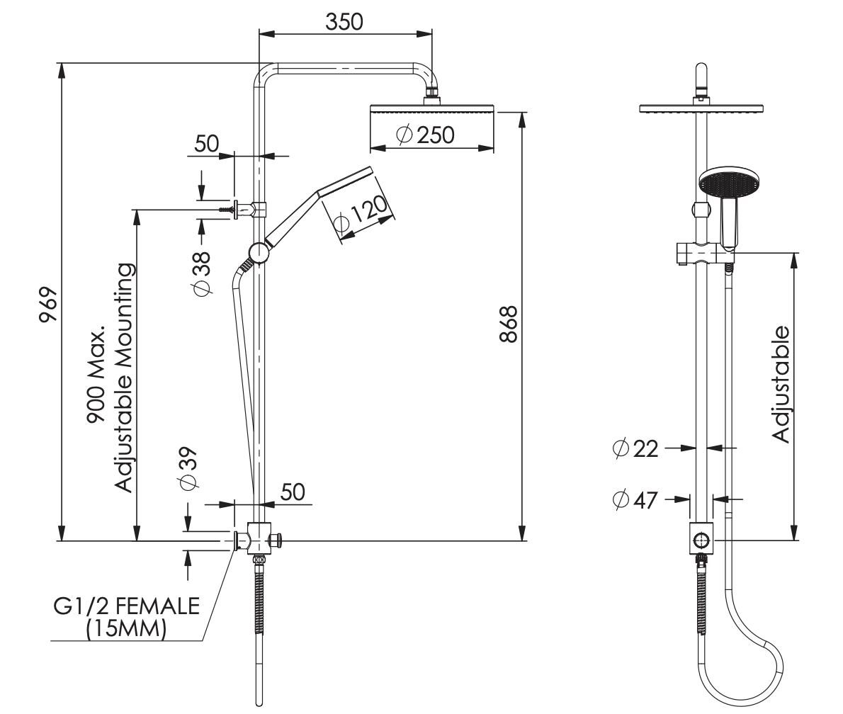Greens Glide RainBoost Twin Rail Shower Chrome