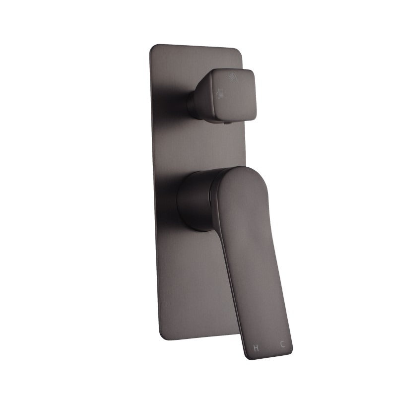 Rumia Brushed Gunmetal Grey Shower Wall Mixer With Diverter Solid Brass Wall Mounted