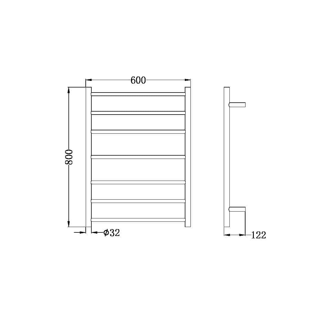 Nero 7 Bar Non Heated Black Towel Ladder
