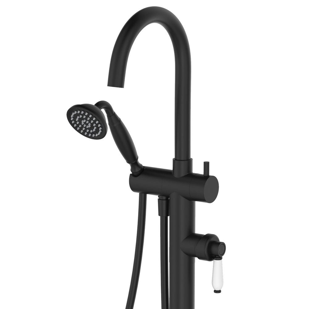 Fienza Eleanor Floor Mixer & Shower, Matte Black / Ceramic