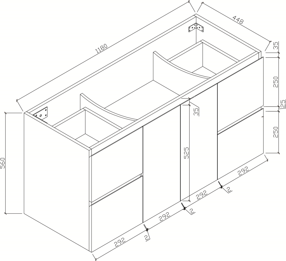 Diagram - BIANCA 120cm Wall Hung Vanity Cabinet with Ceramic Top