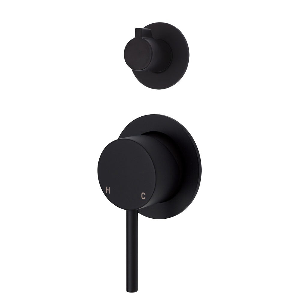 Fienza KAYA Wall Diverter Mixer Matte Black Small Round Plates