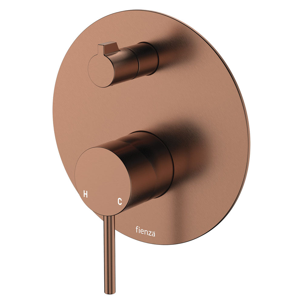 Fienza Kaya Wall Diverter Mixer, Large Round Plate, Brushed Copper