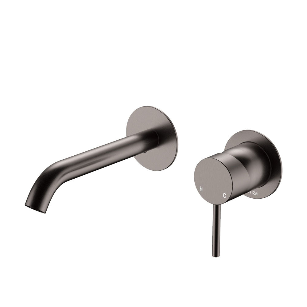 Kaya Wall Basin/Bath Mixer Set, Gun Metal, Round Plates, 160mm Outlet