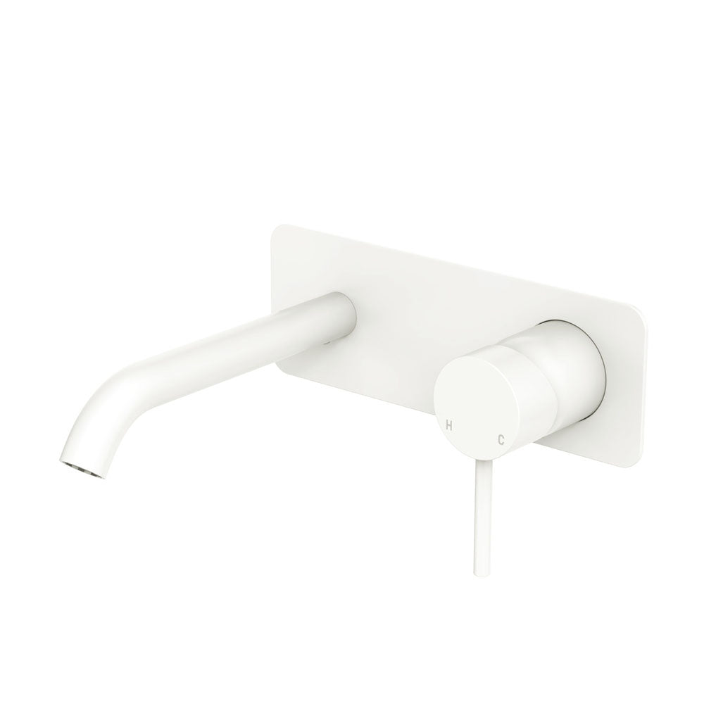 Fienza Kaya Basin/Bath Wall Mixer Set, Rectangular Plate, 160mm Outlet, Matte White
