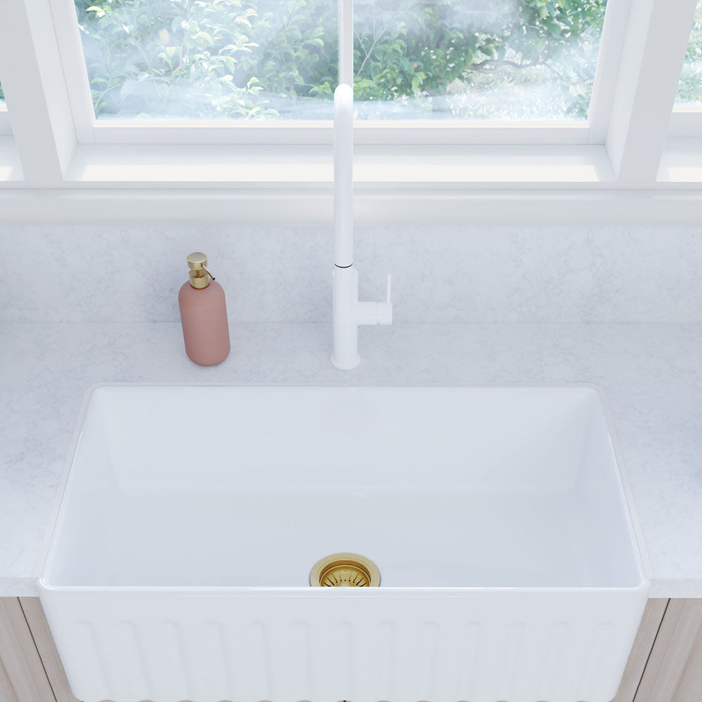Fienza Kaya Pull-Out Sink Mixer, Matte White