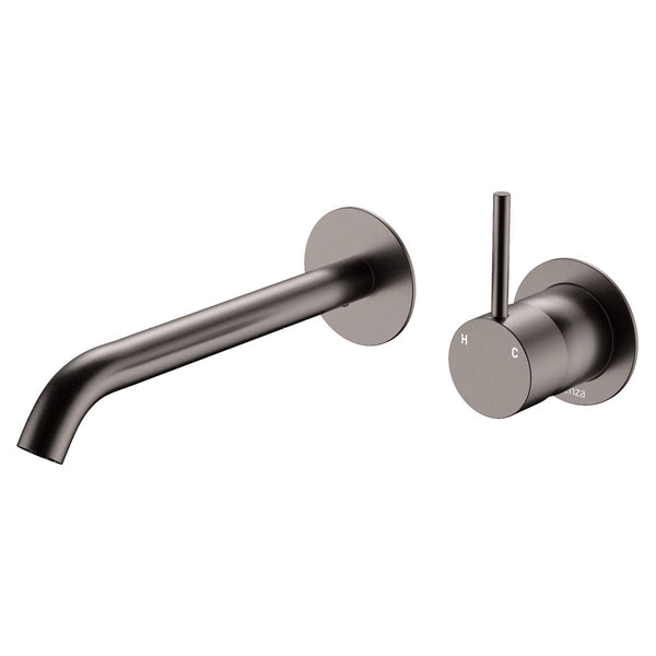 Kaya Up Wall Basin/Bath Mixer Set, Gun Metal, Round Plates, 200mm Outlet