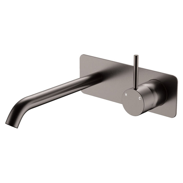 Kaya Up Wall Basin/Bath Mixer Set, Gun Metal, Square Plate, 200mm Outlet