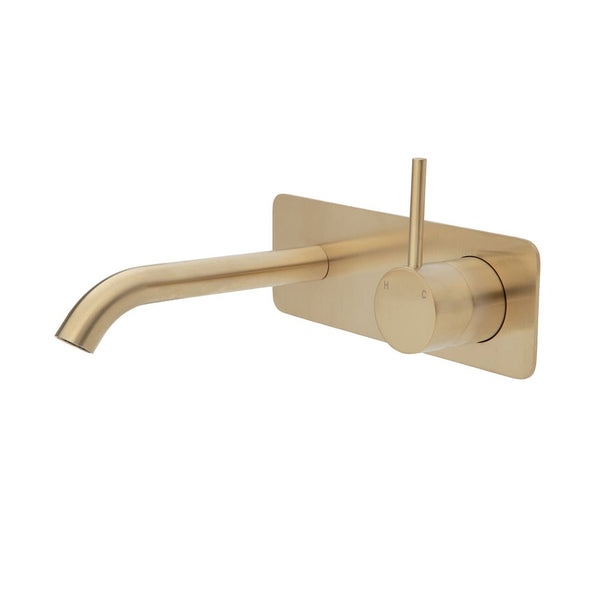 Fienza KAYA UP Wall Basin Bath Mixer Set Urban Brass Square Plate 200mm Outlet