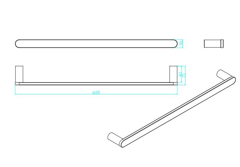 Ovia Milan Brushed Gold Single Towel Rail 600mm