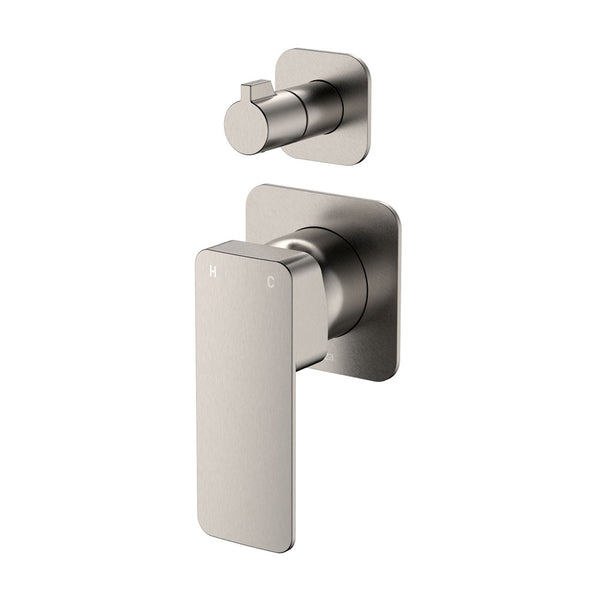 Fienza Tono Wall Diverter Mixer Small Square Plates Brushed Nickel