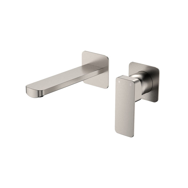 Fienza Tono Basin/Bath Wall Mixer Set Small Square Plates 160mm Outlet Brushed Nickel