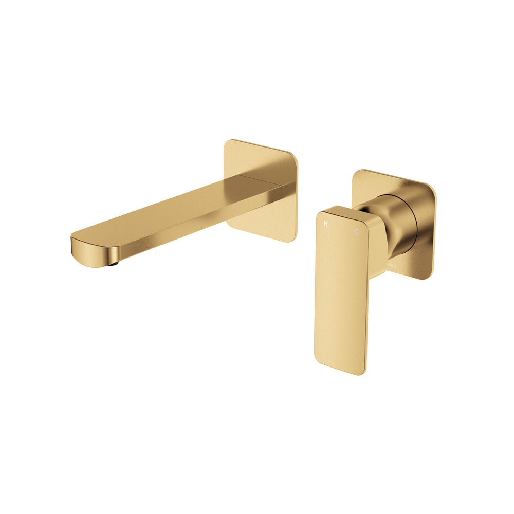Fienza Tono Basin/Bath Wall Mixer Set Small Square Plates 160mm Outlet Urban Brass