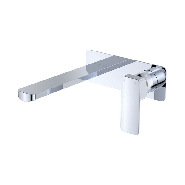 Fienza Tono Basin/Bath Wall Mixer Set Large Square Plate 200mm Outlet Chrome