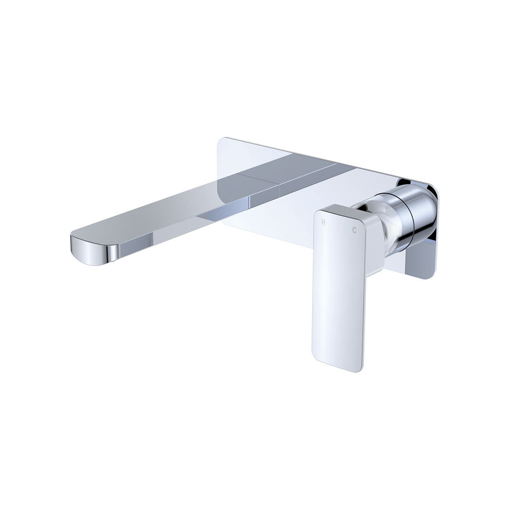 Fienza Tono Basin/Bath Wall Mixer Set Large Square Plate 160mm Outlet Chrome