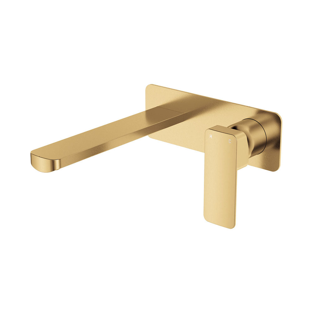 Fienza Tono Basin/Bath Wall Mixer Set Large Square Plate 200mm Outlet Urban Brass
