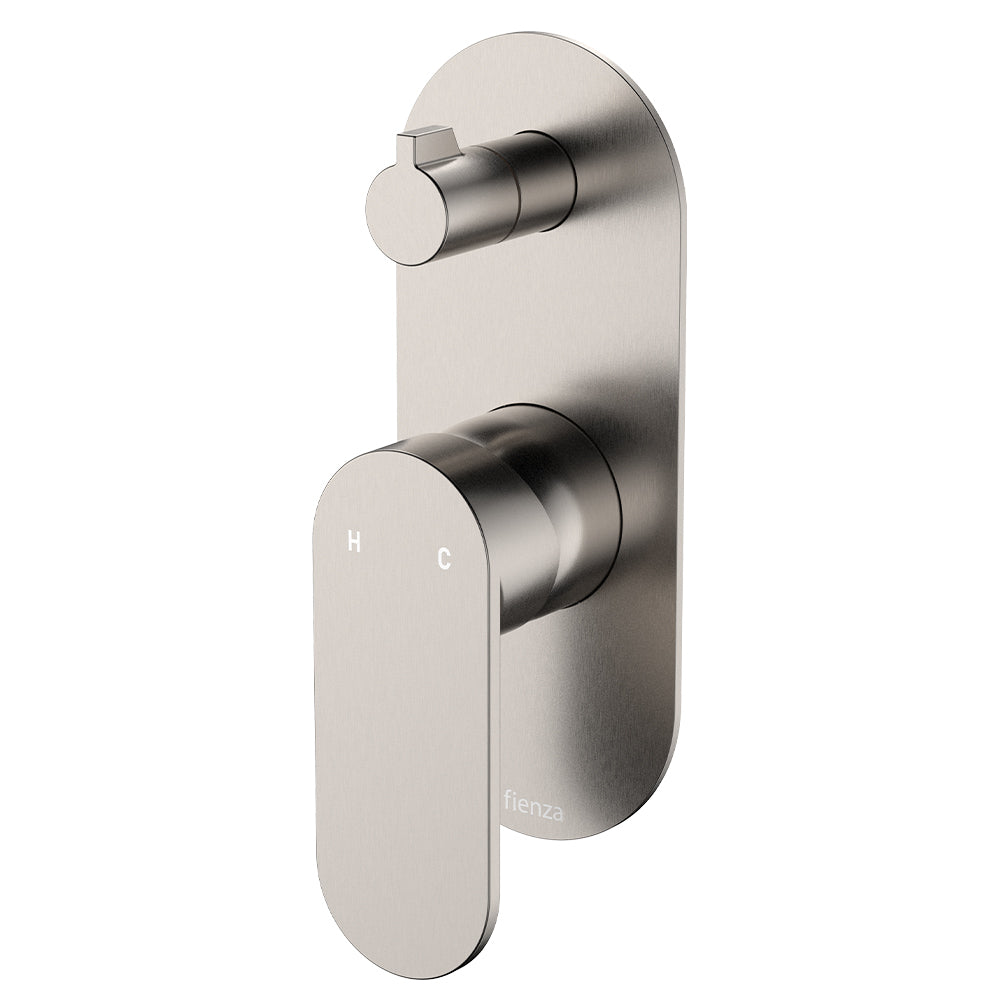 Fienza Empire Slim Wall Diverter Mixer, Large Oval Plate, Vertical, Brushed Nickel