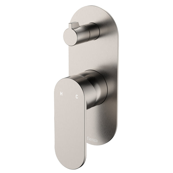 Fienza Empire Slim Wall Diverter Mixer, Large Oval Plate, Vertical, Brushed Nickel