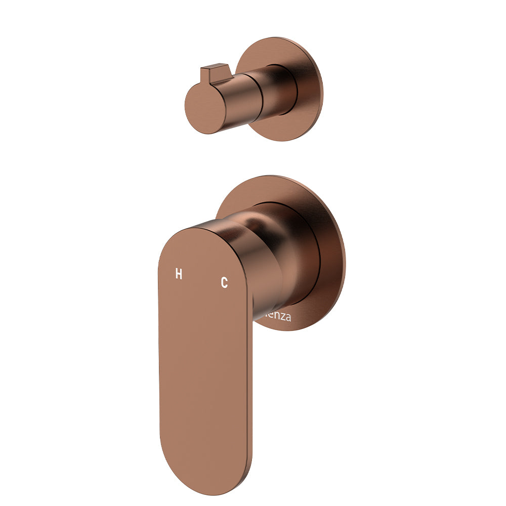 Fienza Empire Slim Wall Diverter Mixer, Small Round Plates, Vertical, Brushed Copper