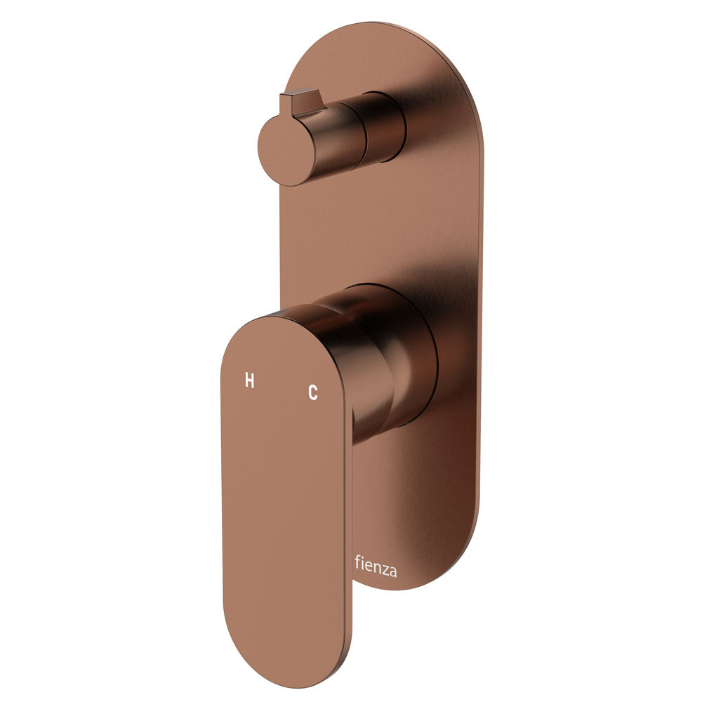 Fienza Empire Slim Wall Diverter Mixer, Large Oval Plate, Vertical, Brushed Copper