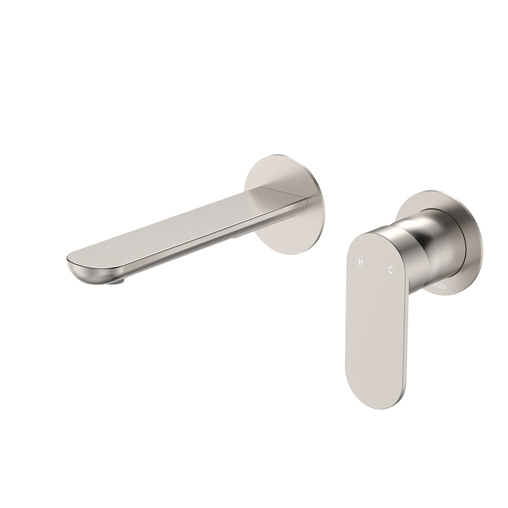 Fienza Empire Slim Basin/Bath Wall Mixer Set, Round Plates, 160mm Outlet Brushed Nickel
