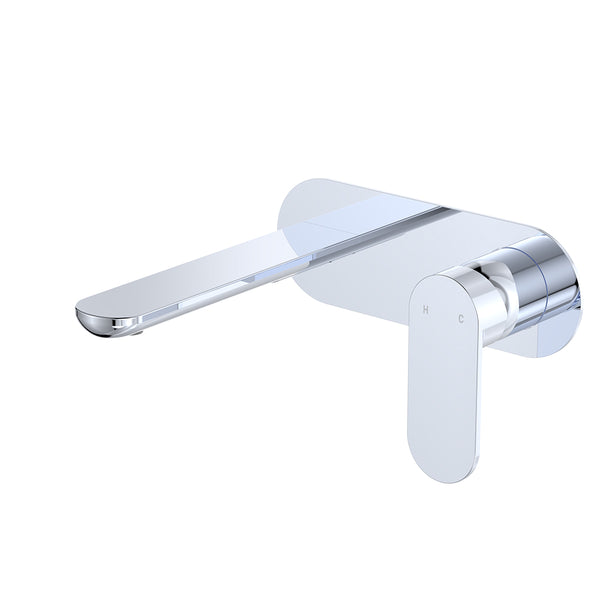 Fienza Empire Slim Basin/Bath Wall Mixer Set, Oval Plate, 160mm Outlet Chrome