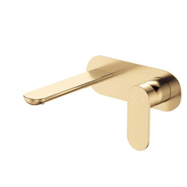 Fienza Empire Slim Basin/Bath Wall Mixer Set, Oval Plate, 160mm Outlet Urban Brass