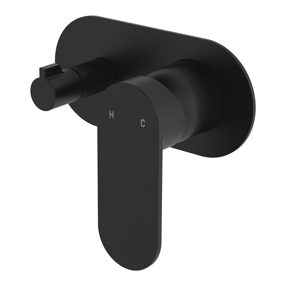 Fienza Empire Slim Wall Diverter Mixer, Large Oval Plate, Horizontal Matte Black
