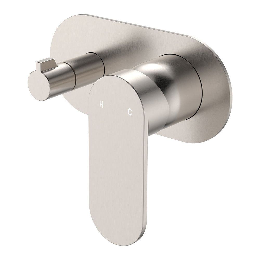 Fienza Empire Slim Wall Diverter Mixer, Large Oval Plate, Horizontal Brushed Nickel