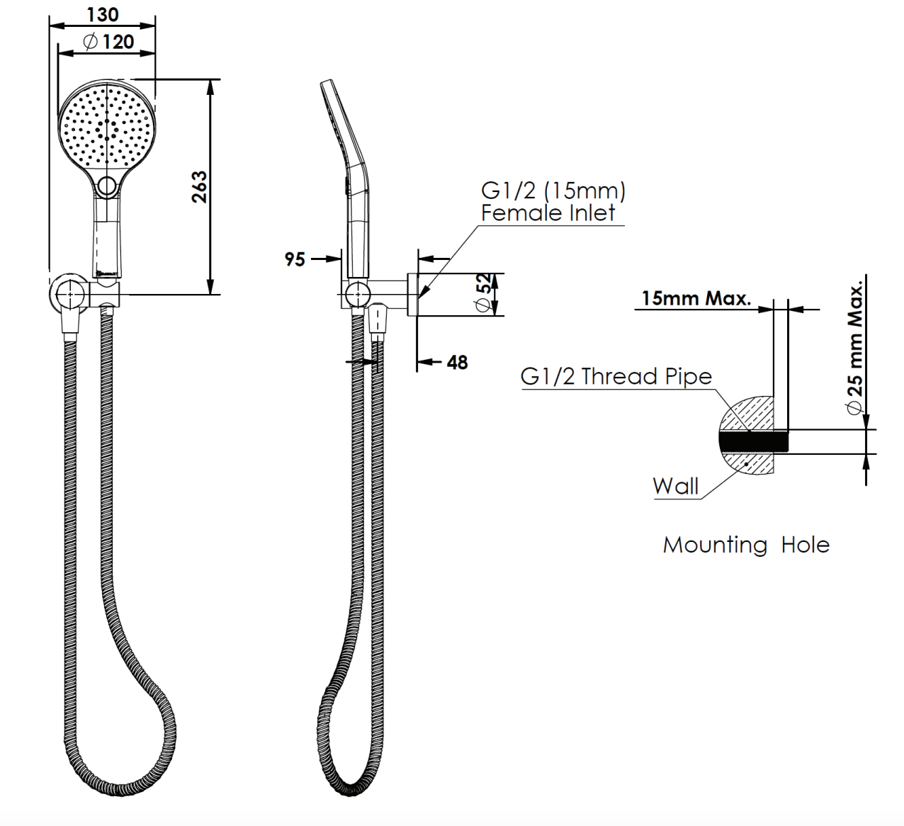 Greens Ashmore Hand Shower w/Wall Outlet Bracket Brushed Nickel
