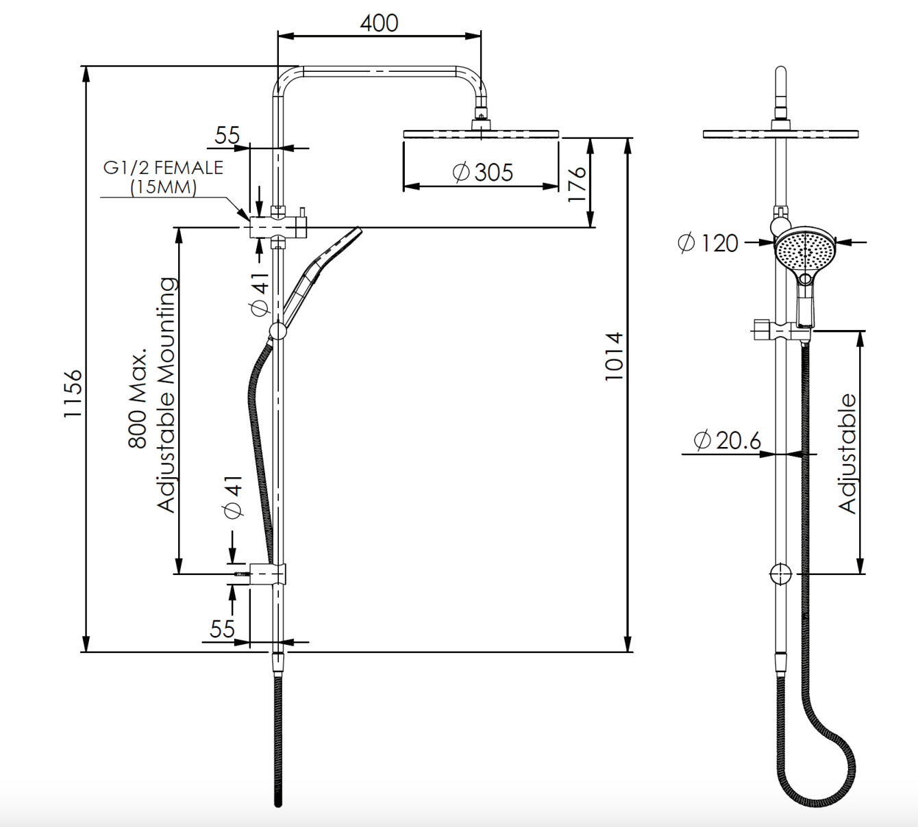 Greens Ashmore Twin Rail Shower Matte Black