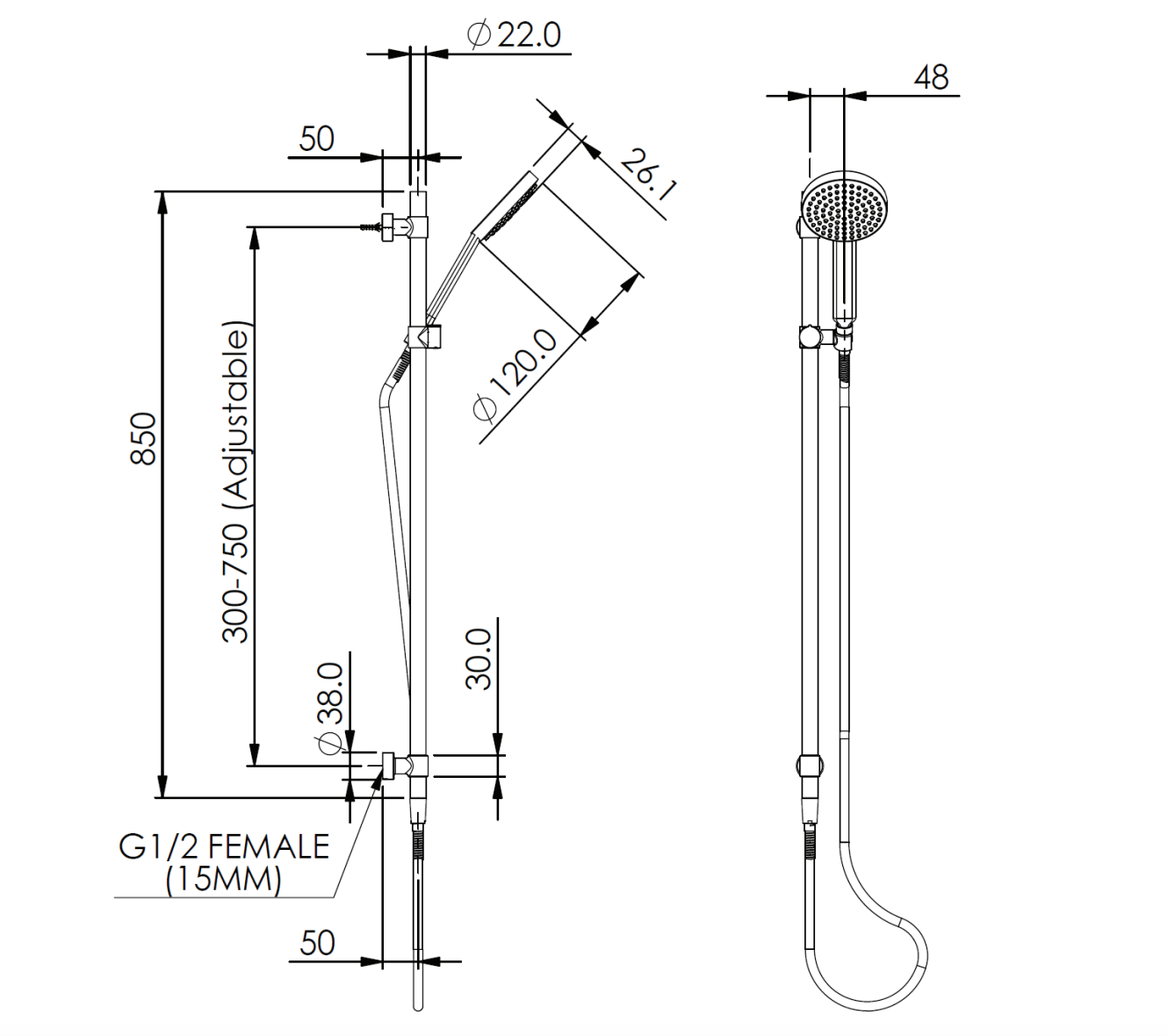 Greens Lavish Brass Rail Shower Matte Black