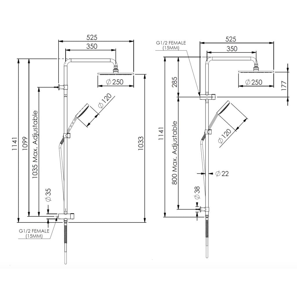 Greens Lavish Brass Twin Rail Shower Brushed Brass