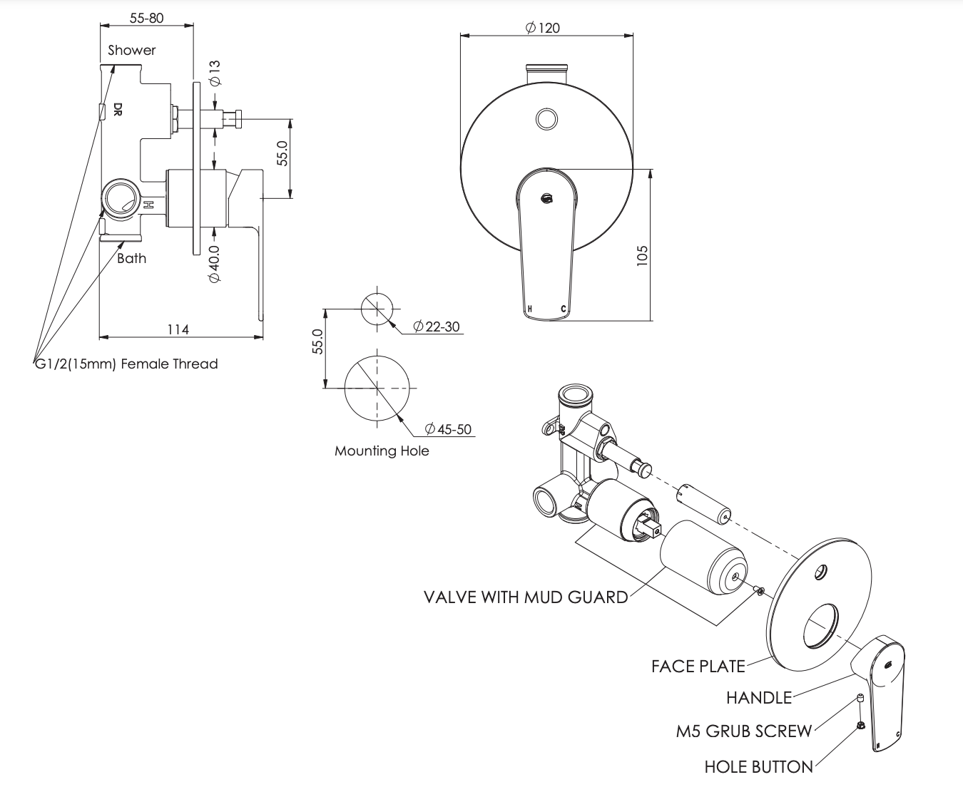 Greens Novi Shower Mixer w/Diverter Matte Black