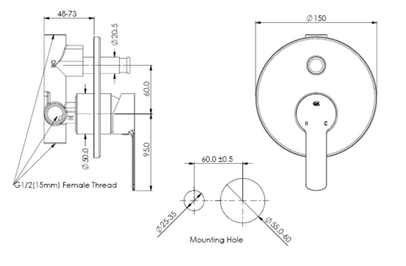 Greens Astro II Shower/Bath Diverter Mixer Matte Black
