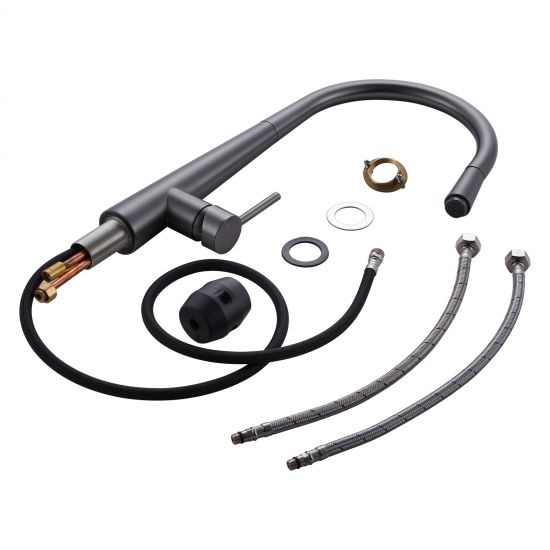 Aquaperla Euro Round Gunmetal Grey 360° Swivel Pull Out Kitchen Sink Mixer Tap Solid Brass