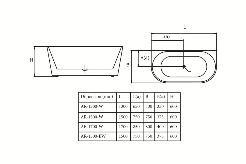 1500mm Mercio Arvo Free Standing Bath - White
