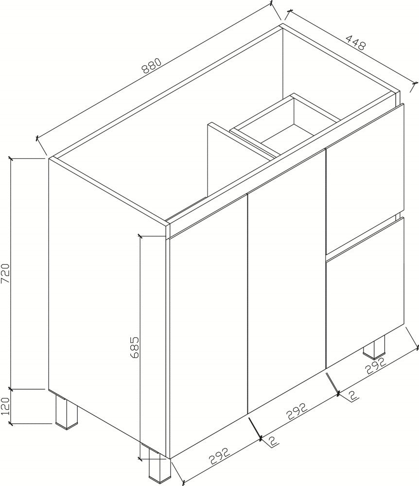 Bianca 900mm Square Vanity on Legs with Ceramic Basin - Left Drawers