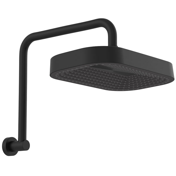 Fienza Kuro Gooseneck Shower Head and Arm Set, Soft Square Head - Matte Black